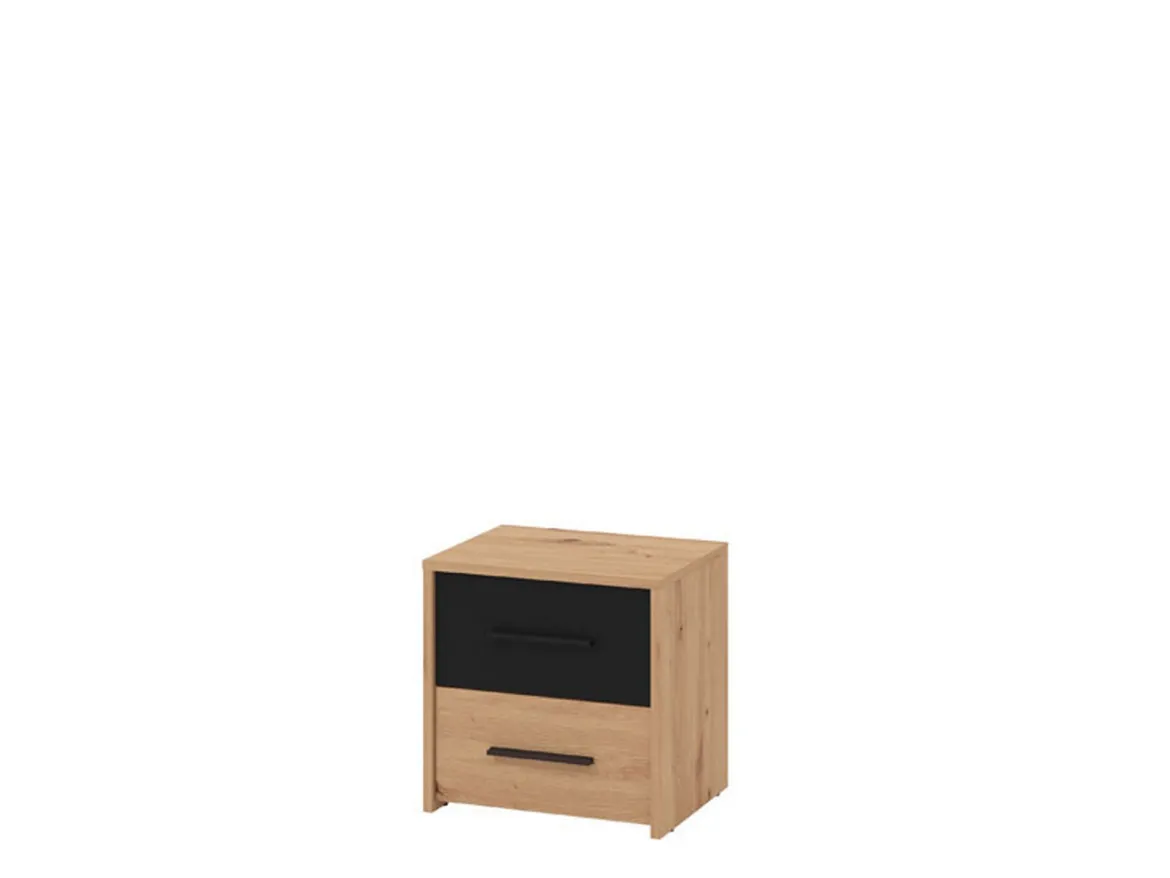 Comodino Marrone Rovere Nodi Nero 2 Cassetti un Ripiano 44.5x33.5x43h cm, Apertura Scorrevole - Uzzano
