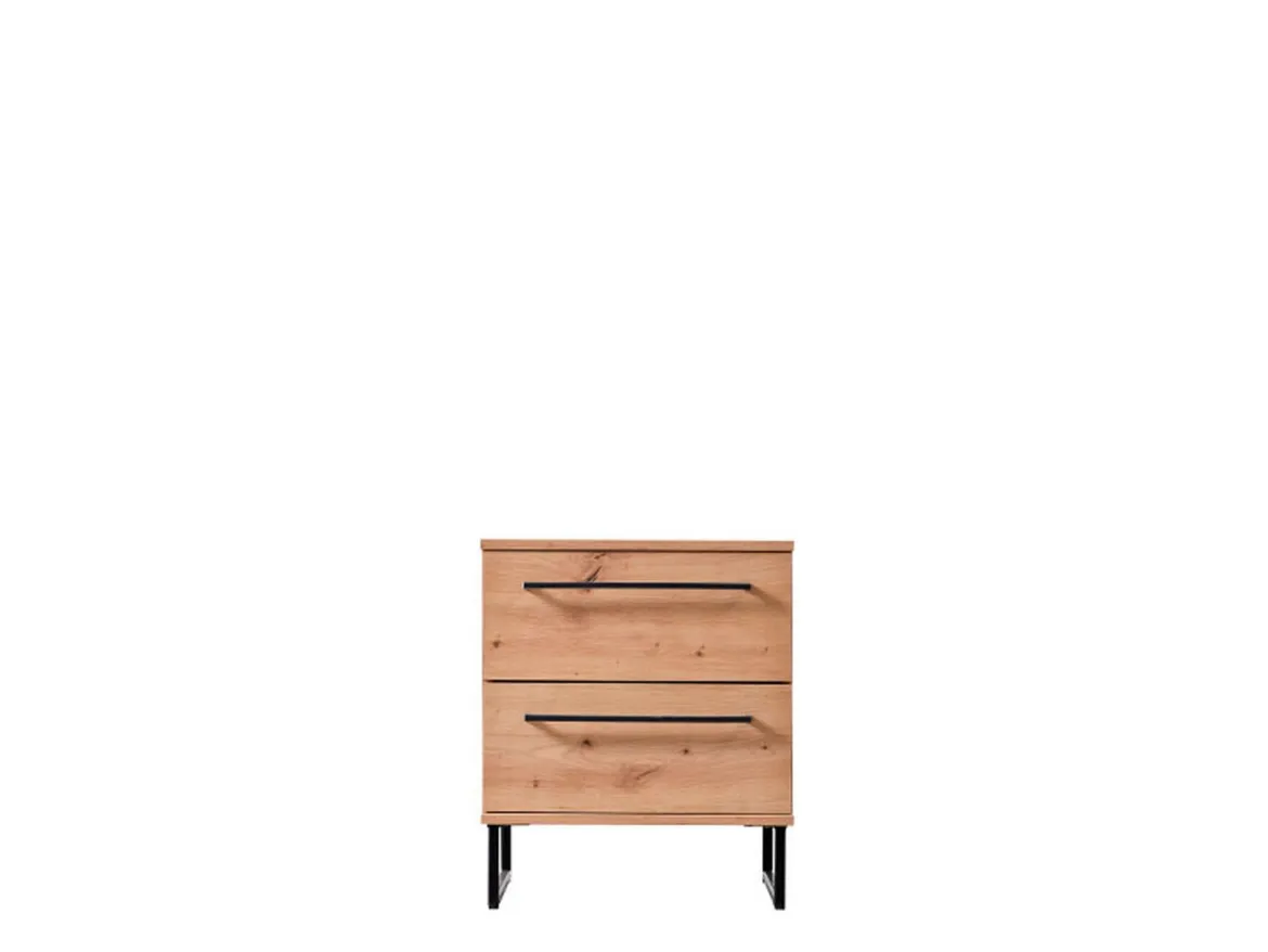 Comodino Marrone Rovere Nodi Nero 2 Cassetti un Ripiano 48x40x52h cm, Apertura Scorrevole - Clanezzo