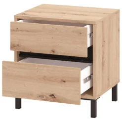 Comodino Marrone Rovere Nodi Nero 2 Cassetti un Ripiano 48x40x55h cm, Apertura Scorrevole - Combatte