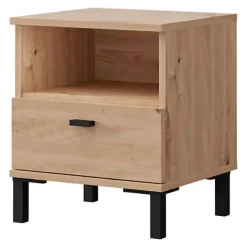 Comodino Marrone Rovere un Cassetto 2 Ripiani 39x35x45h cm, Apertura Scorrevole - Jinja