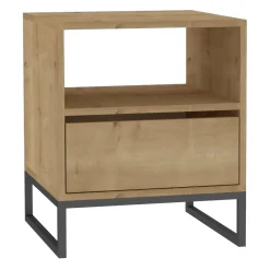 Comodino Marrone Rovere un Cassetto un Ripiano 51x51x61h cm, Apertura Scorrevole - Compatri