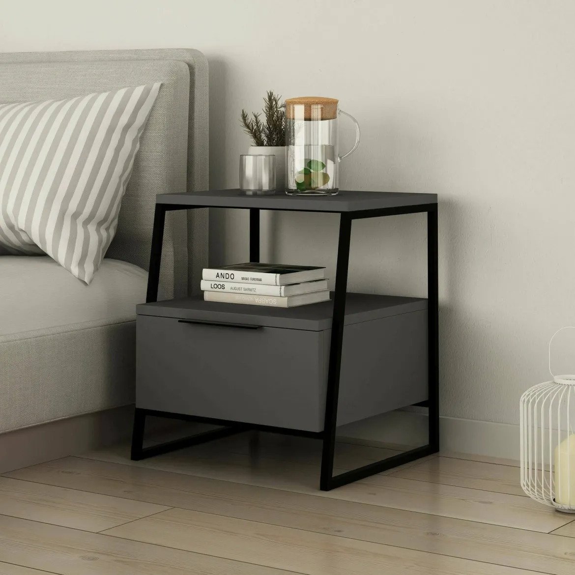Comodino moderno antracite 45x40x50h cm - Alonso