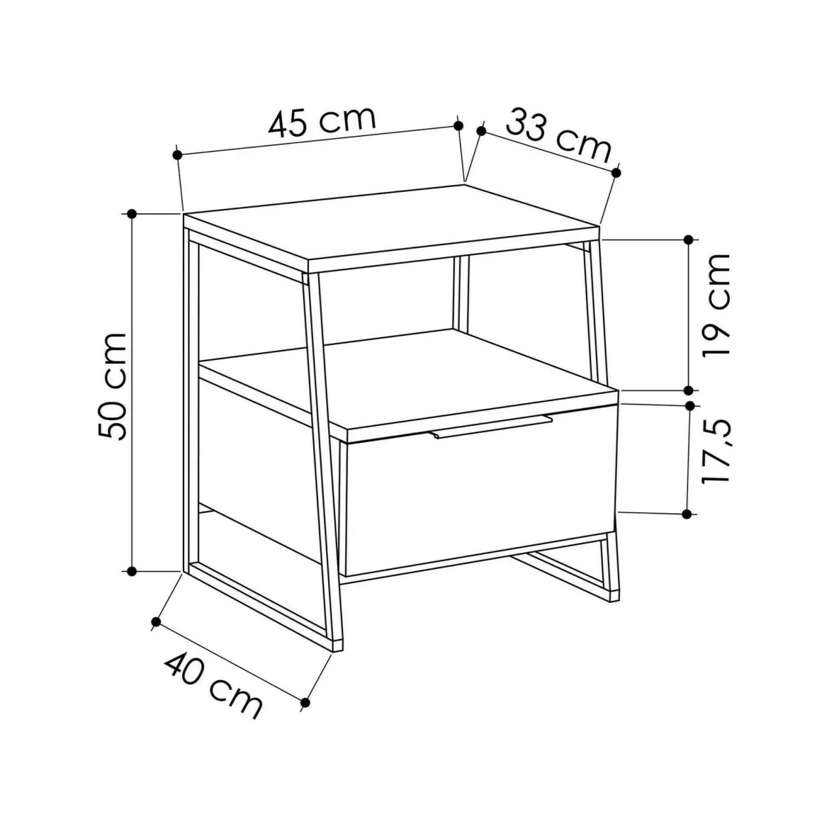Comodino moderno antracite 45x40x50h cm - Alonso