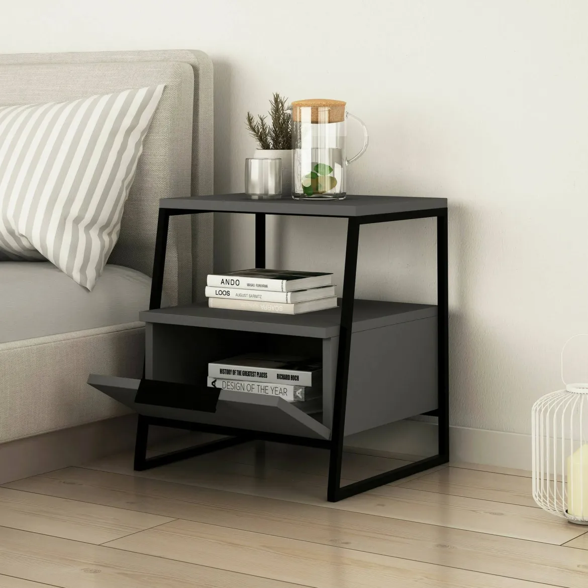 Comodino moderno antracite 45x40x50h cm - Alonso