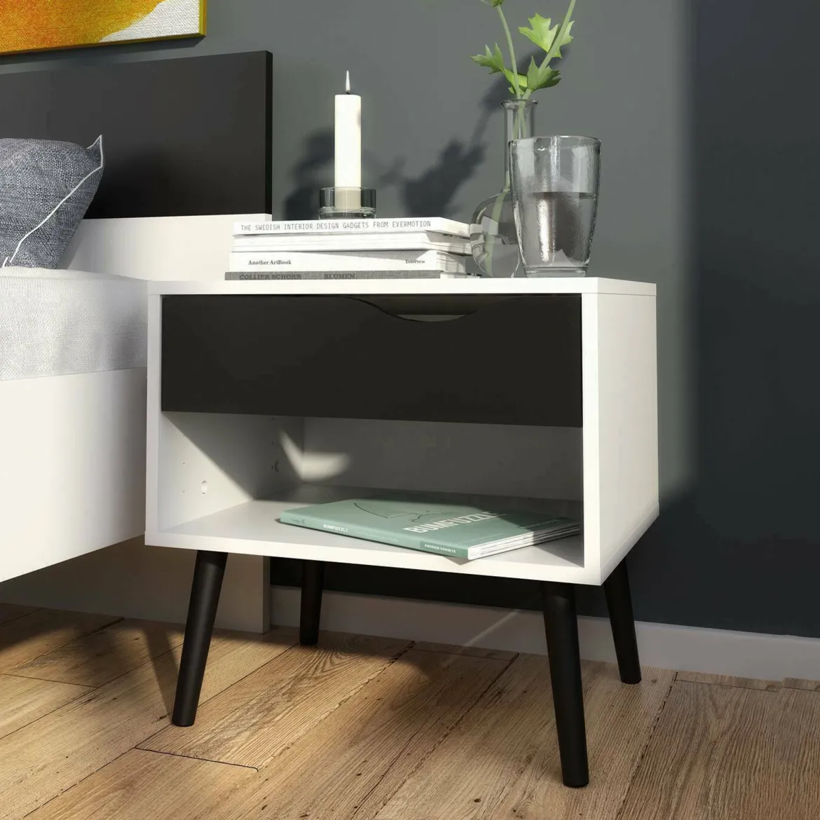 Comodino moderno bianco e nero 50x39x49h cm - Lucina