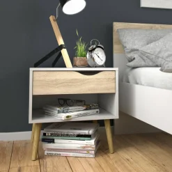Comodino moderno bianco e quercia 50x39x49h cm - Lucina