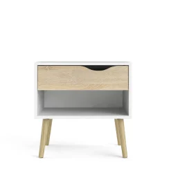 Comodino moderno bianco e quercia 50x39x49h cm - Lucina