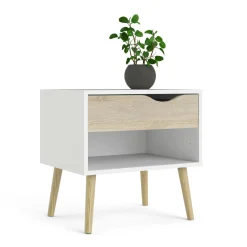 Comodino moderno bianco e quercia 50x39x49h cm - Lucina