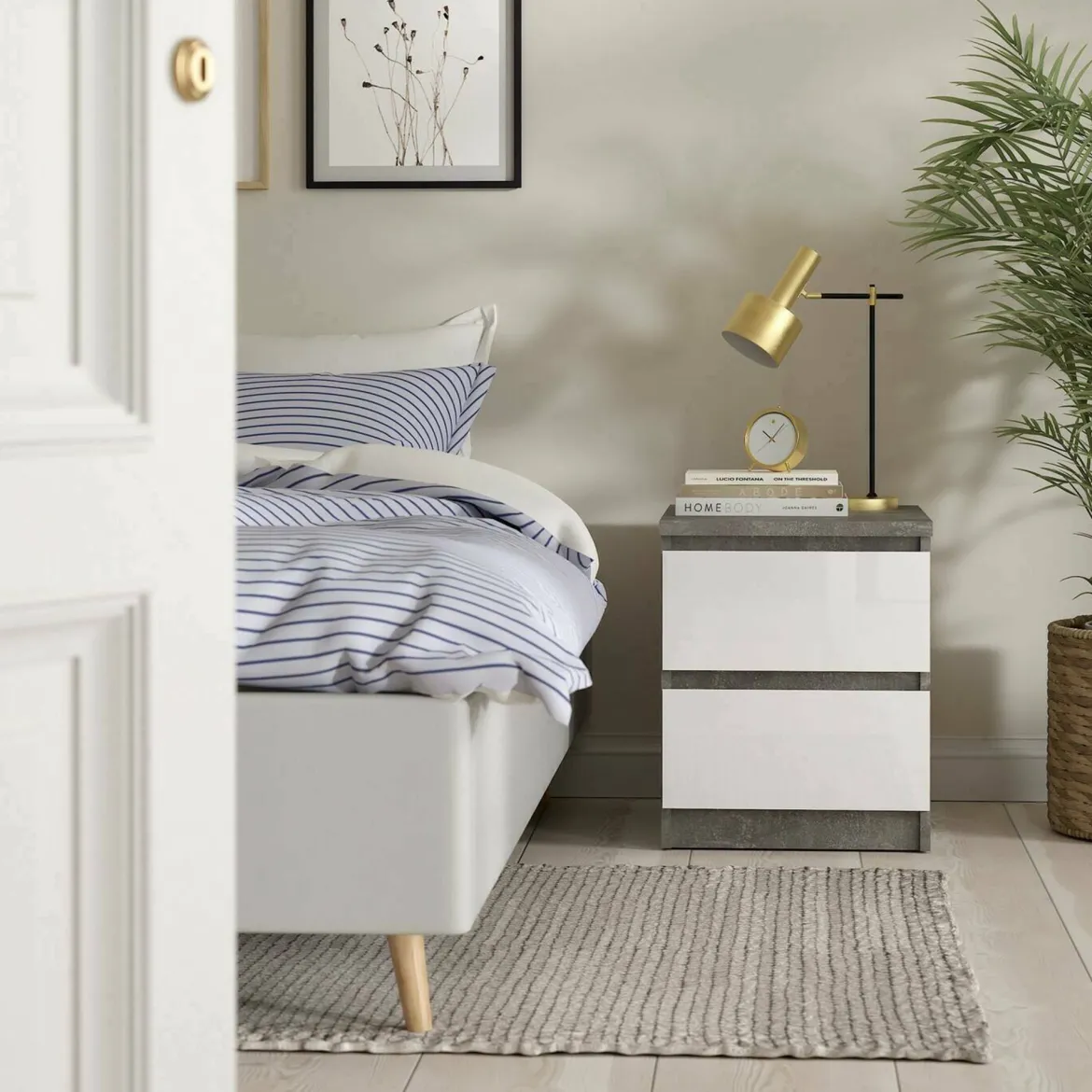 Comodino moderno cemento e bianco lucido 50x40x49h cm - Azar
