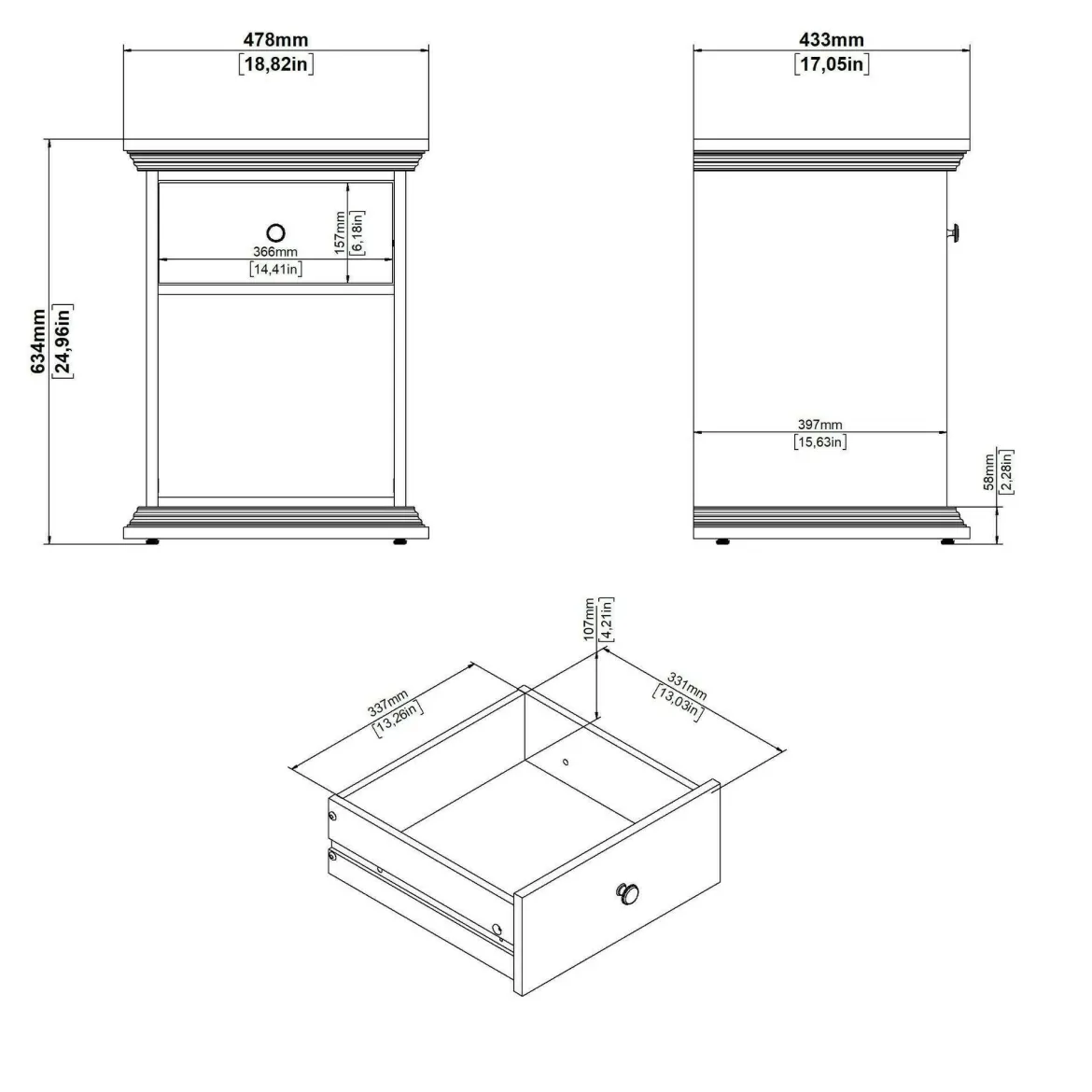 Comodino moderno nero 47x43x63h cm - Pascal