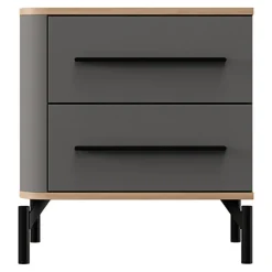 Comodino Nero Antracite Marrone Rovere 2 Cassetti un Ripiano 52x40x56h cm, Apertura Scorrevole - Ojai