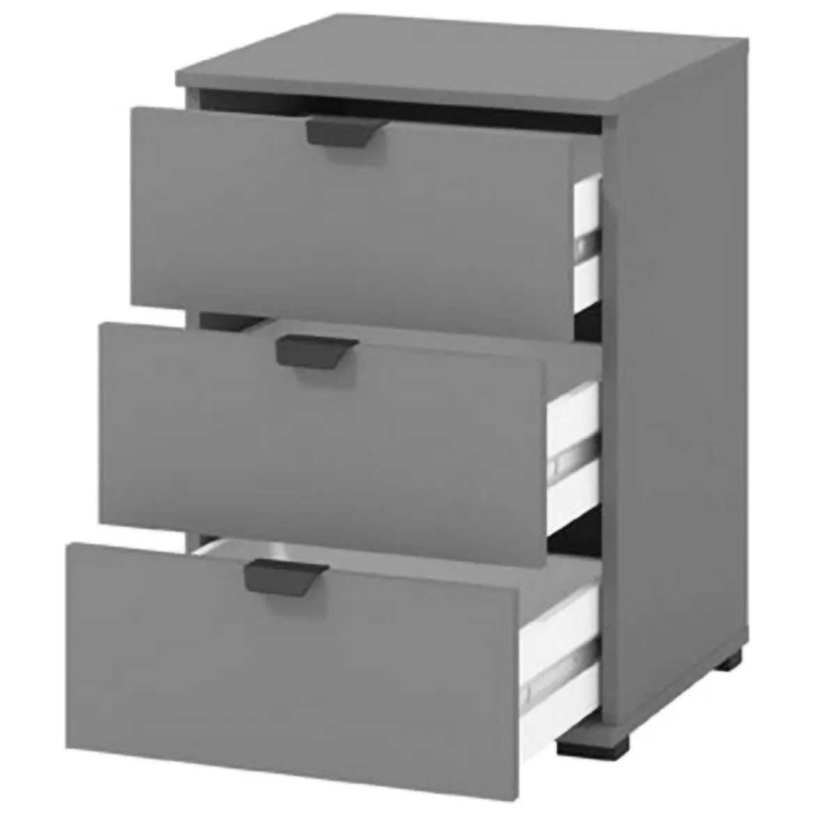 Comodino Nero Antracite Nero 3 Cassetti un Ripiano 45x40x63h cm, Apertura Scorrevole - Talana