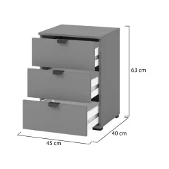 Comodino Nero Antracite Nero 3 Cassetti un Ripiano 45x40x63h cm, Apertura Scorrevole - Talana