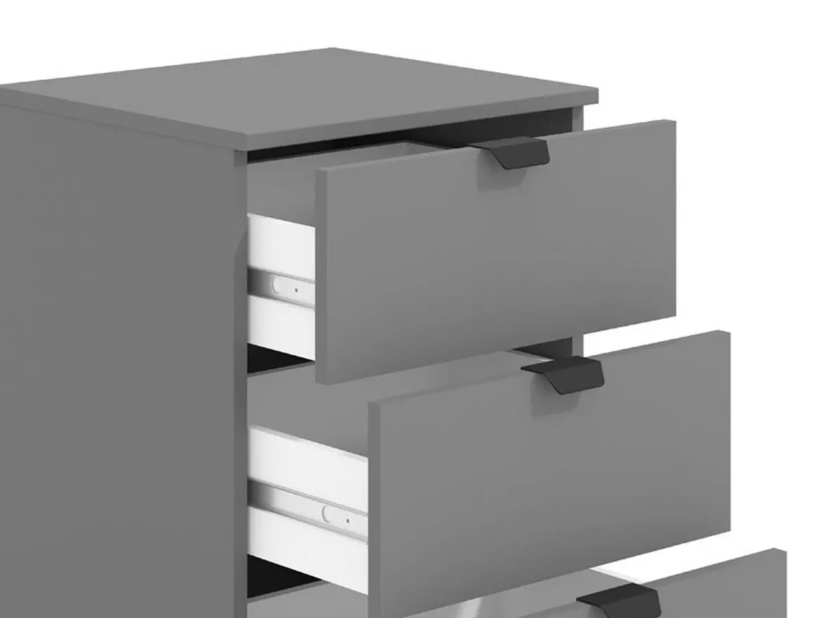 Comodino Nero Antracite Nero 3 Cassetti un Ripiano 45x40x63h cm, Apertura Scorrevole - Talana