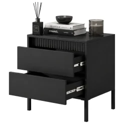 Comodino Nero 2 Cassetti un Ripiano 54x40x56h cm, Apertura Scorrevole - Gasalisa
