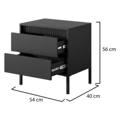 Comodino Nero 2 Cassetti un Ripiano 54x40x56h cm, Apertura Scorrevole - Gasalisa