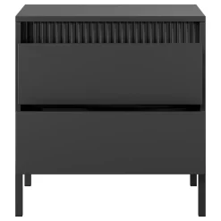 Comodino Nero 2 Cassetti un Ripiano 54x40x56h cm, Apertura Scorrevole - Gasalisa