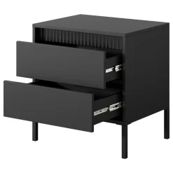 Comodino Nero 2 Cassetti un Ripiano 54x40x56h cm, Apertura Scorrevole - Gasalisa