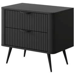 Comodino Nero 2 Cassetti un Ripiano 63x38x55h cm, Apertura Scorrevole - Baari