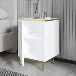Comodino Oro Bianco un Ripiano Apertura Battente 40x35x60h cm, Un'anta - Vestone