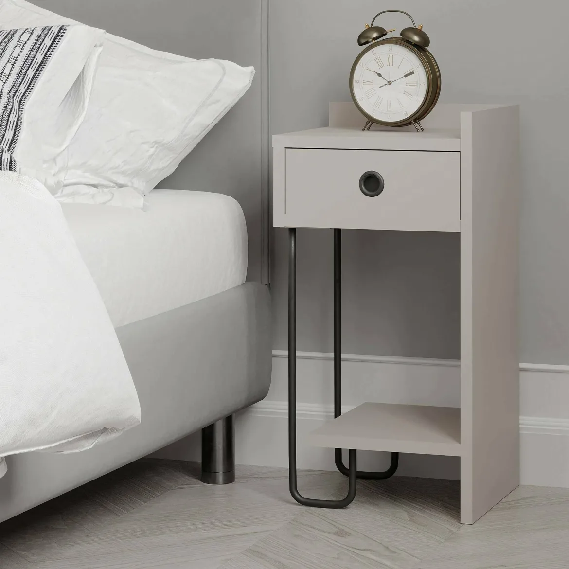 Comodino 2 ripiani beige 32x30x61h cm - Halola