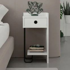 Comodino 2 ripiani bianco 32x30x61h cm - Halola