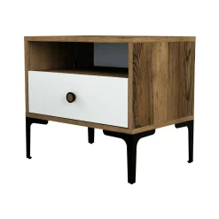 Comodino 2 ripiani noce e bianco 56x40x50h cm - Editta