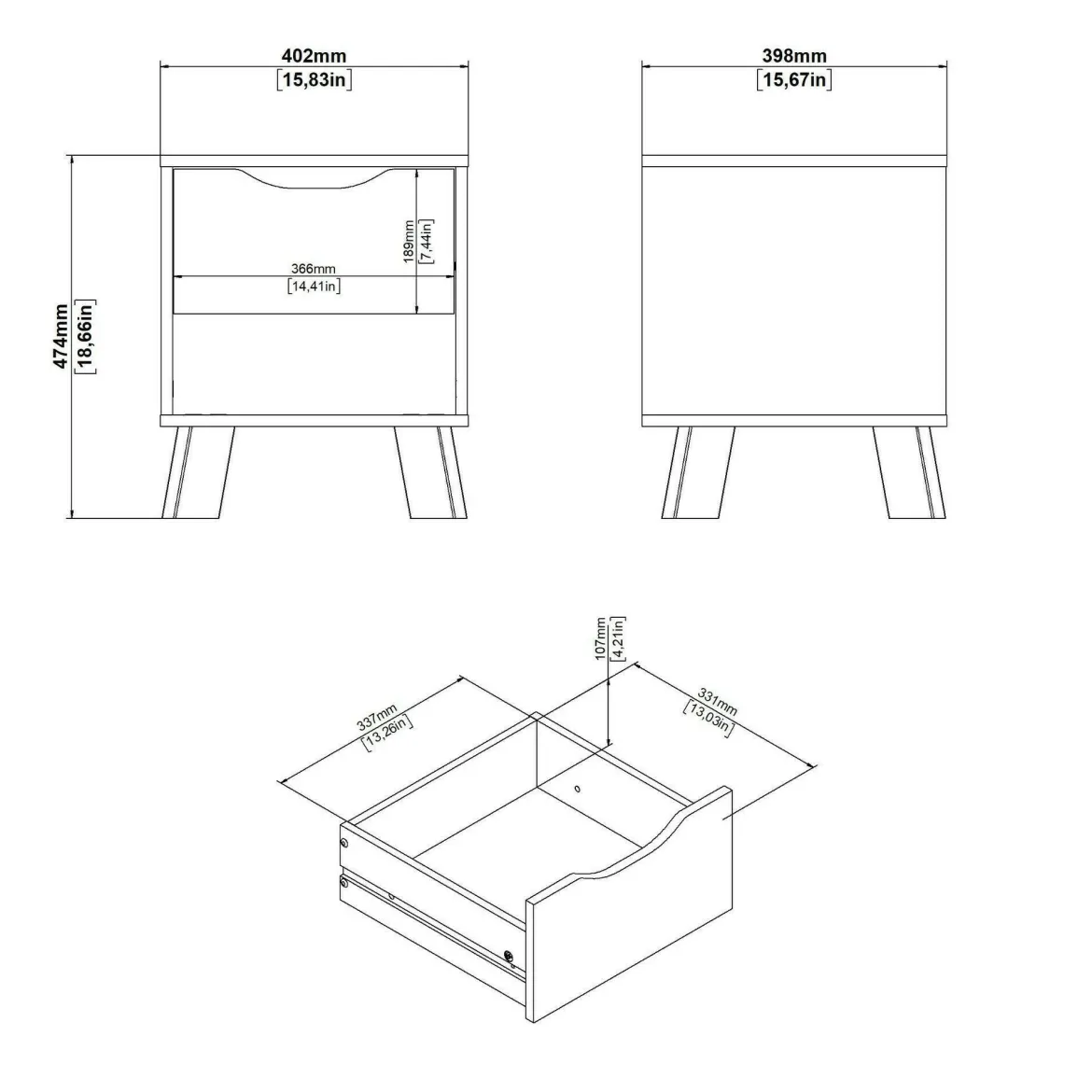 Comodino 2 ripiani rovere e bianco 40x39x47h cm - Zuglio
