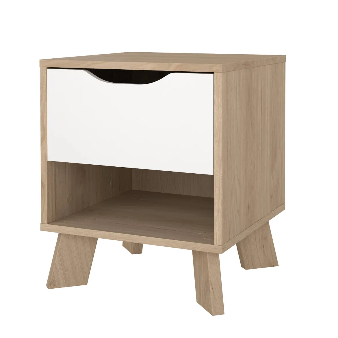 Comodino 2 ripiani rovere e bianco 40x39x47h cm - Zuglio