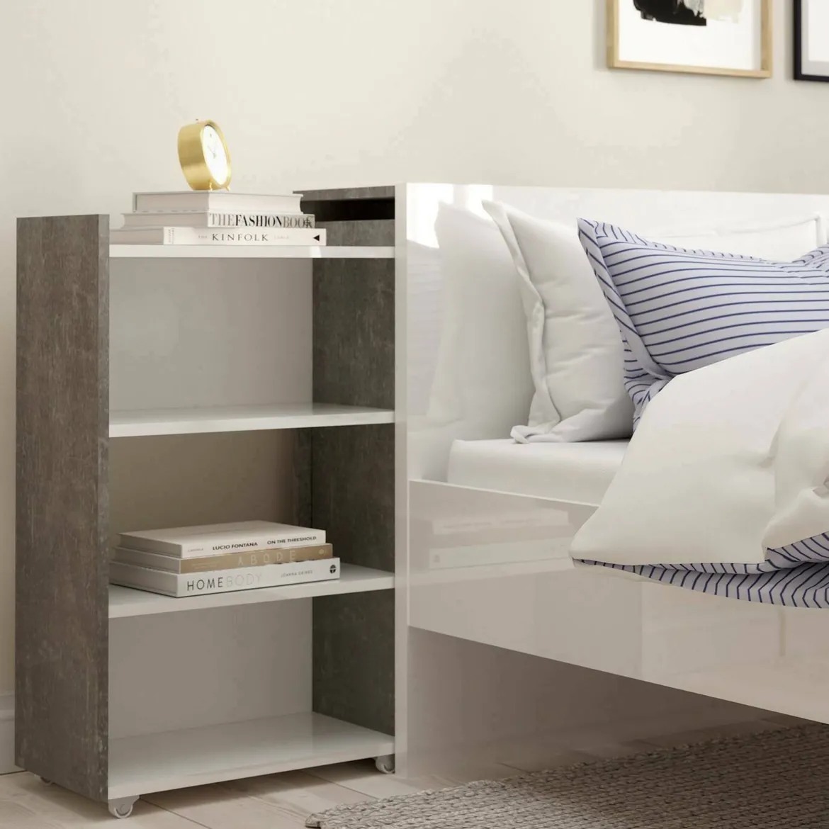 Comodino stretto cemento e bianco lucido 144x26x79h cm - Peridoto