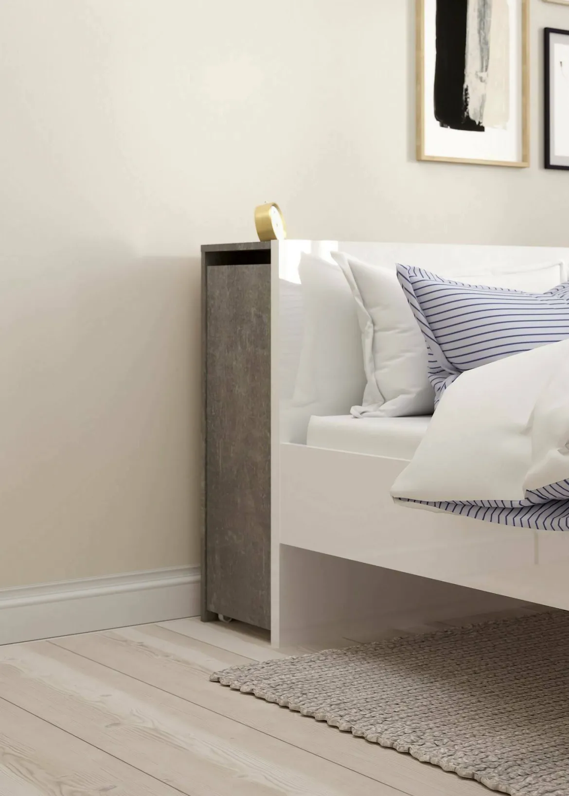Comodino stretto cemento e bianco lucido 144x26x79h cm - Peridoto