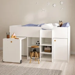 Composizione Camera da Letto Bianco Dimensione Materasso 90x200 cm Scrivania Estraibile 203x104x111h cm, un Letto - Lamedani