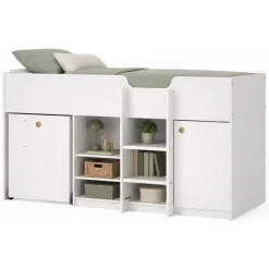 Composizione Camera da Letto Bianco Dimensione Materasso 90x200 cm Scrivania Estraibile 203x104x111h cm, un Letto - Lamedani