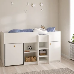 Composizione Camera da Letto Bianco Dimensione Materasso 90x200 cm Scrivania Estraibile 203x104x111h cm, un Letto - Lamedani