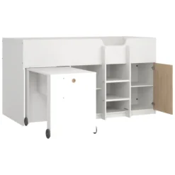 Composizione Camera da Letto Bianco Marrone Rovere Dimensione Materasso 90x200 cm Scrivania Estraibile 203x104x111h cm, un Letto - Lamedani