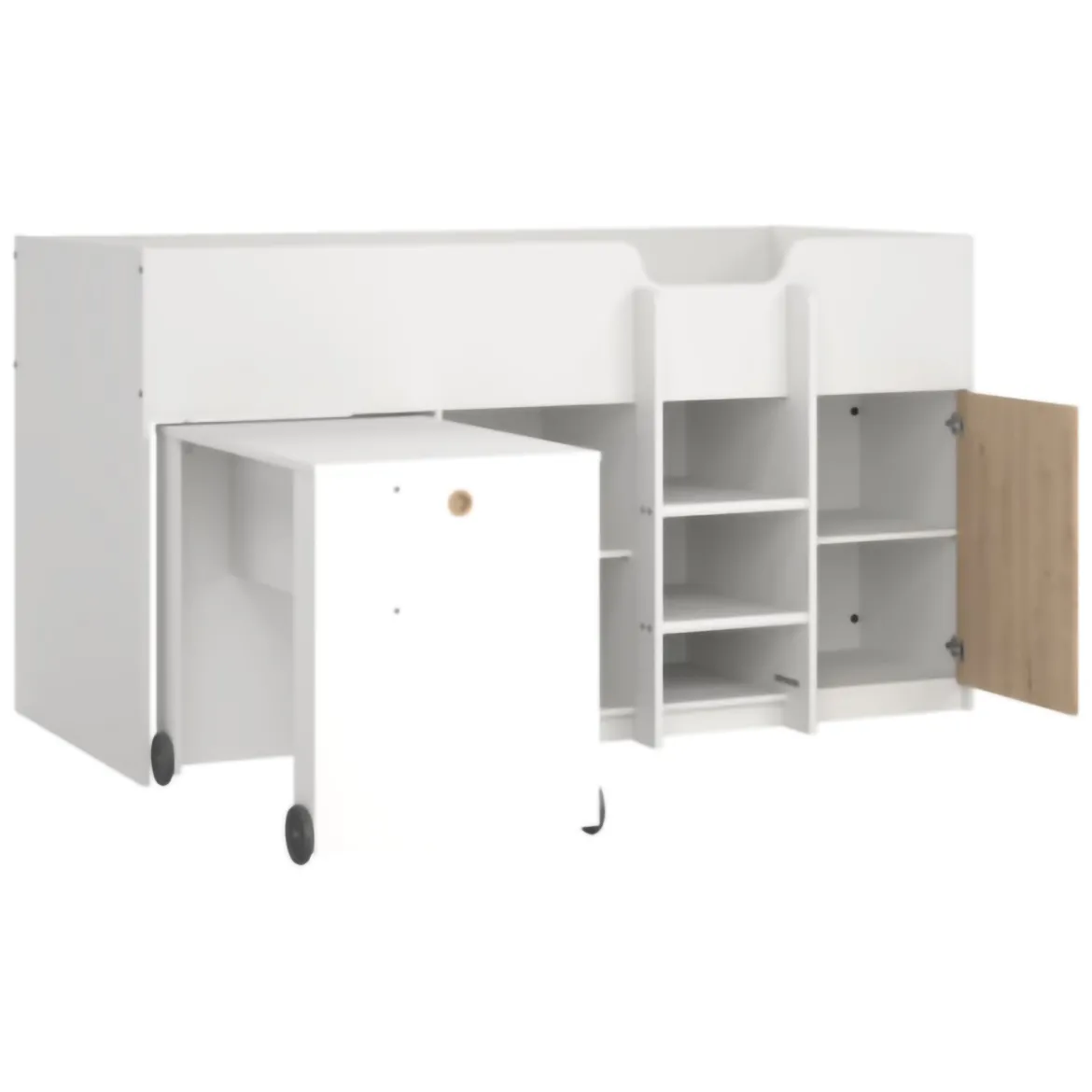 Composizione Camera da Letto Bianco Marrone Rovere Dimensione Materasso 90x200 cm Scrivania Estraibile 203x104x111h cm, un Letto - Lamedani