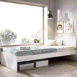 Composizione Camera da Letto Bianco Marrone Rovere 2 Cassetti Reversibile 195x96x68h cm, Dimensione Materasso 90x190 cm - Winnemu