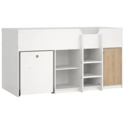 Composizione Camera da Letto Bianco Marrone Rovere Dimensione Materasso 90x200 cm Scrivania Estraibile 203x104x111h cm, un Letto - Lamedani