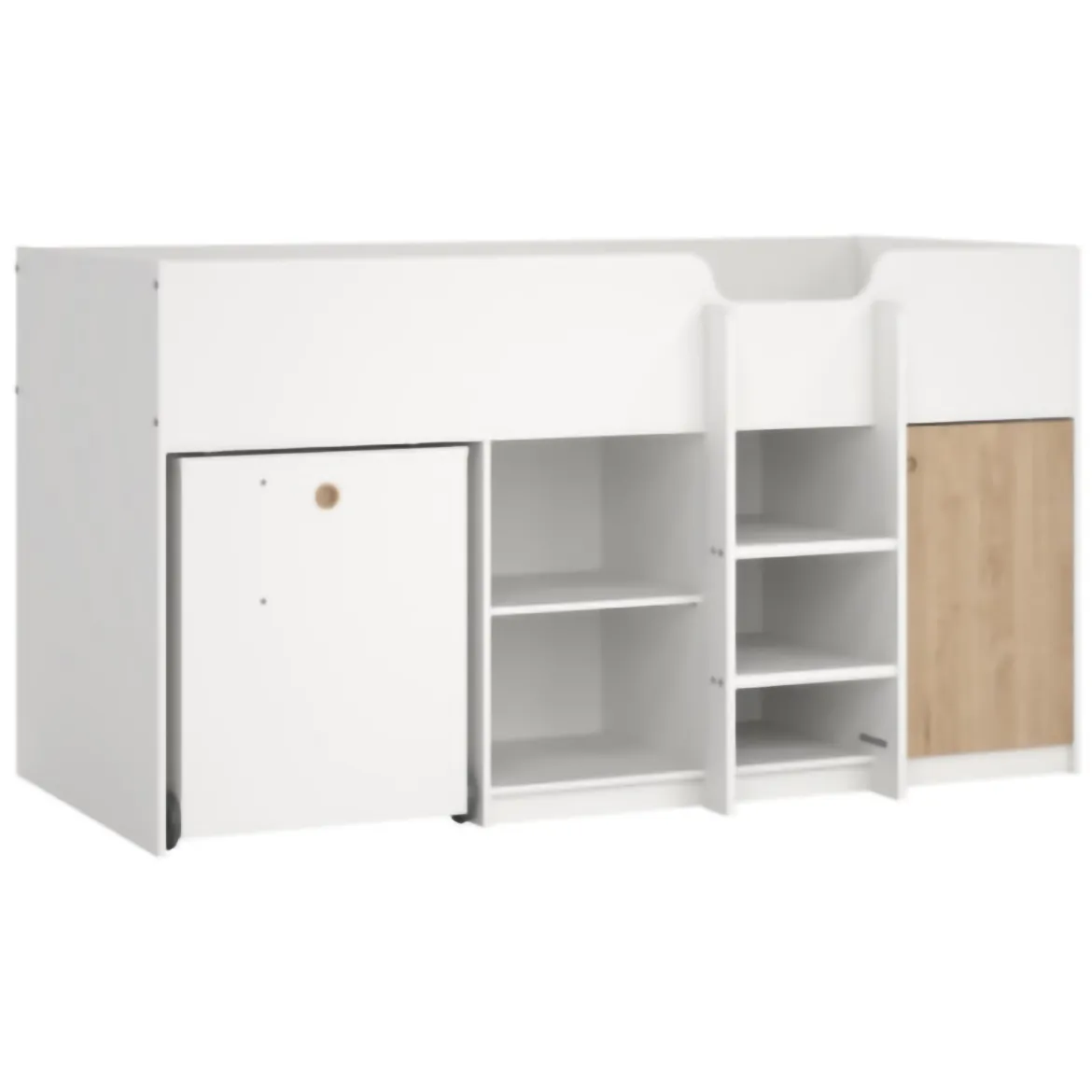 Composizione Camera da Letto Bianco Marrone Rovere Dimensione Materasso 90x200 cm Scrivania Estraibile 203x104x111h cm, un Letto - Lamedani