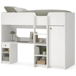 Composizione Camera da Letto Bianco un Cassetto Dimensione Materasso 90x200 cm 203x104x150h cm, Compatto Multiuso - Laliso