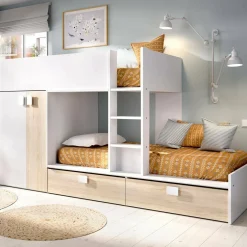 Composizione camera da letto Acerola, 275x108h150 cm, Bianco e Rovere