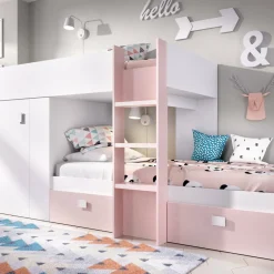 Composizione camera da letto Araba, 271x111h150 cm, Bianco e Rosa