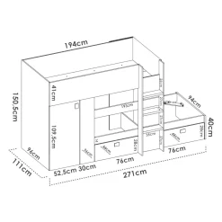Composizione camera da letto Araba, 271x111h150 cm, Bianco e Rovere