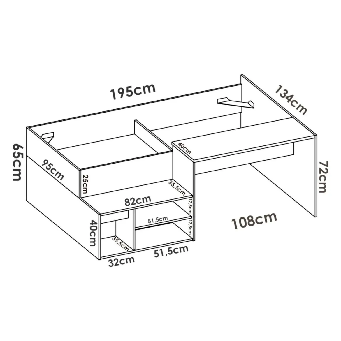 Composizione camera da letto Argh, 195x134h73 cm, Bianco e Rovere
