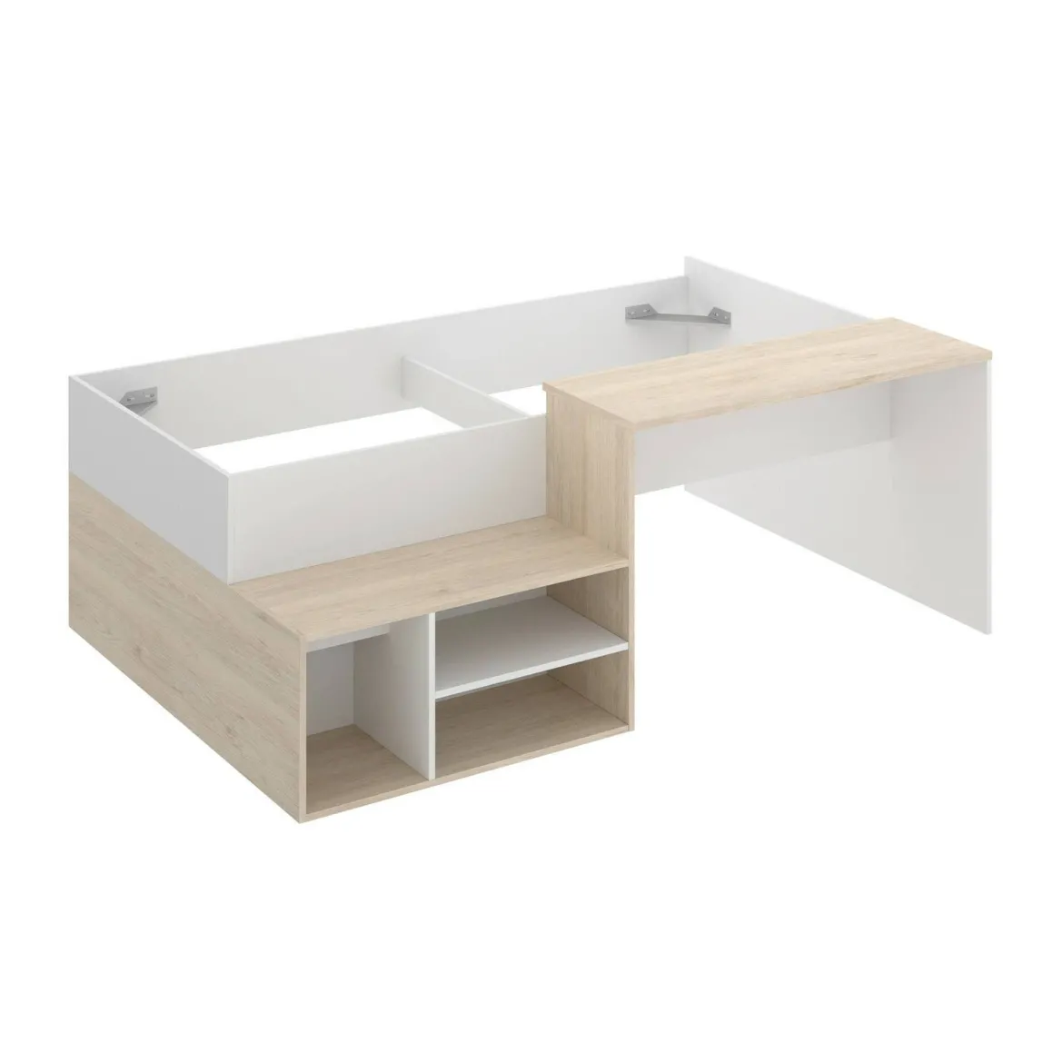 Composizione camera da letto Argh, 195x134h73 cm, Bianco e Rovere