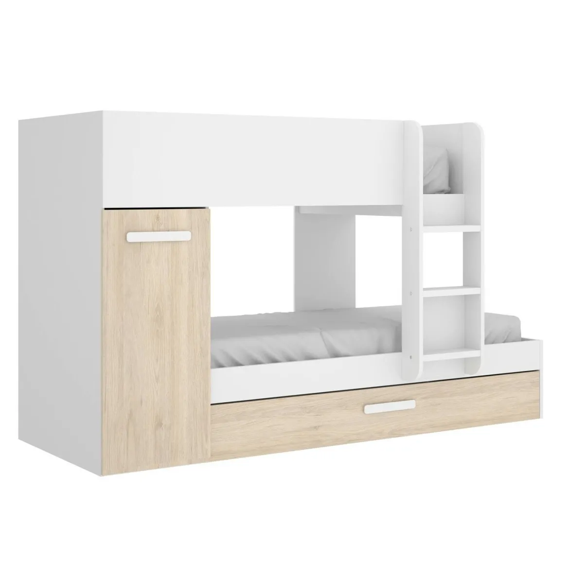 Composizione camera da letto Keli, 245x110 h150 cm, Bianco e Rovere Nodi
