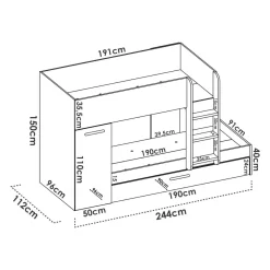 Composizione camera da letto Keli, 245x110 h150 cm, Bianco e Rovere Nodi