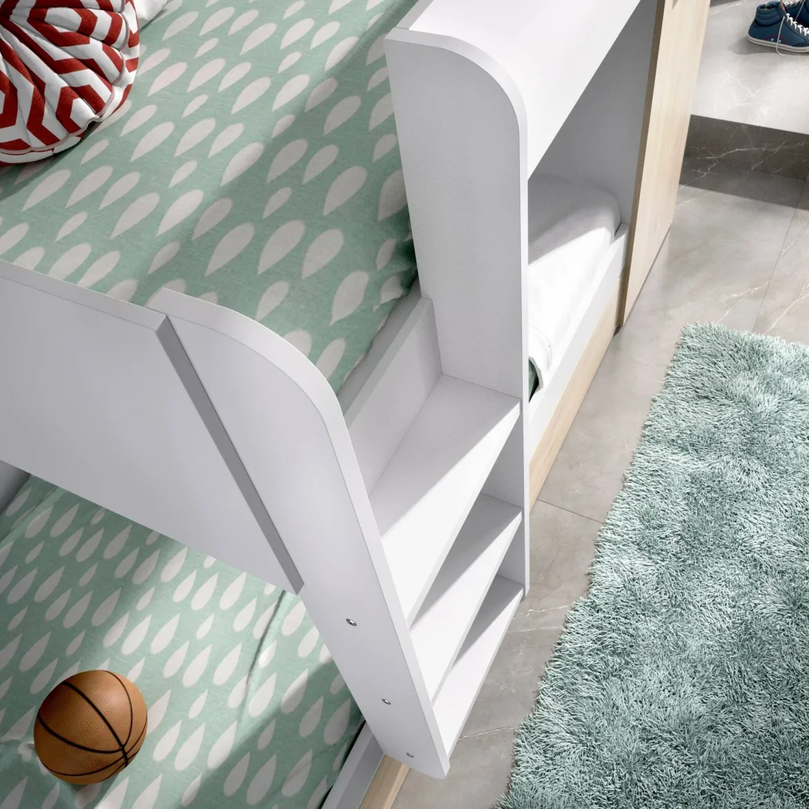 Composizione camera da letto Keli, 245x110 h150 cm, Bianco e Rovere Nodi