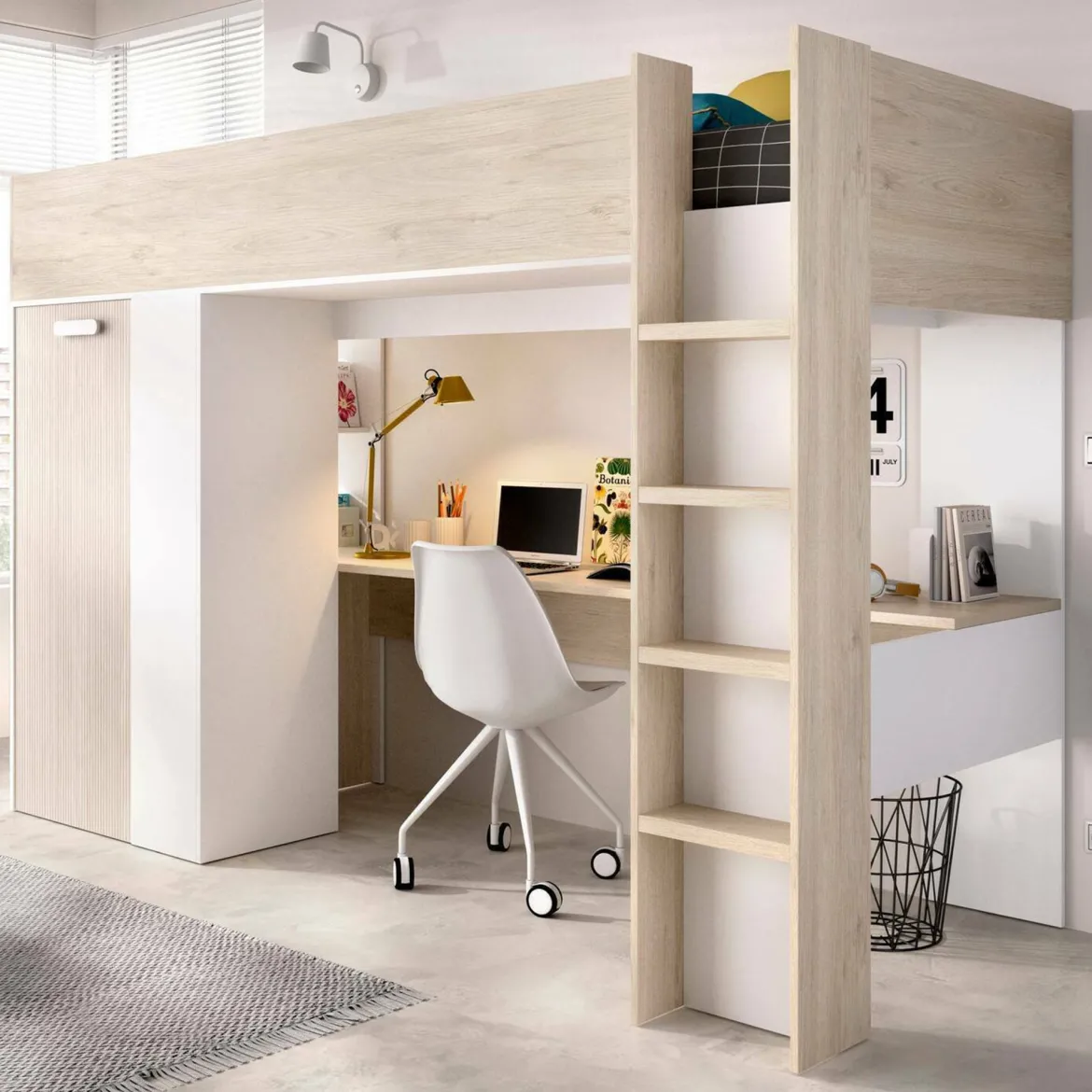 Composizione camera da letto Maha, 206x111 h178 cm, Bianco e Rovere