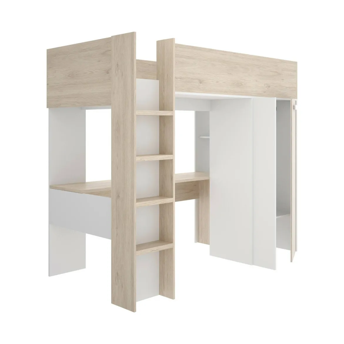 Composizione camera da letto Maha, 206x111 h178 cm, Bianco e Rovere